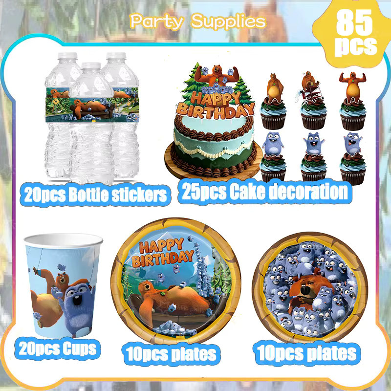 TAKARA TOMY Grizzy und die Lemminge Partyzubehör Set mit Aufklebern, Poster, Hintergrundbanner und Kuchendekoration in Mehrfarbig - Bild 2