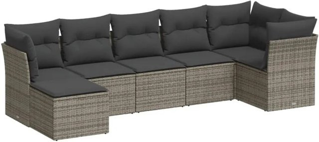 vidaXL 7-tlg Garten-Sofagarnitur aus Poly Rattan mit Kissen in Grau - Bild 1