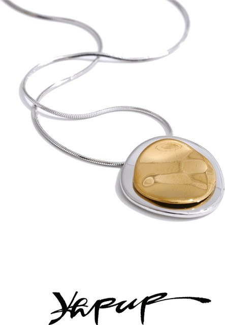 Yhpup Halskette, Doppelter runder Anhänger, Edelstahl, Bicolor, Unisex - Bild 1