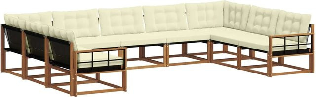 vidaXL Outdoor-Sofagarnitur 9-tlg. aus Akazienholz mit Textilene und Kissen in Natur und Creme - Bild 1