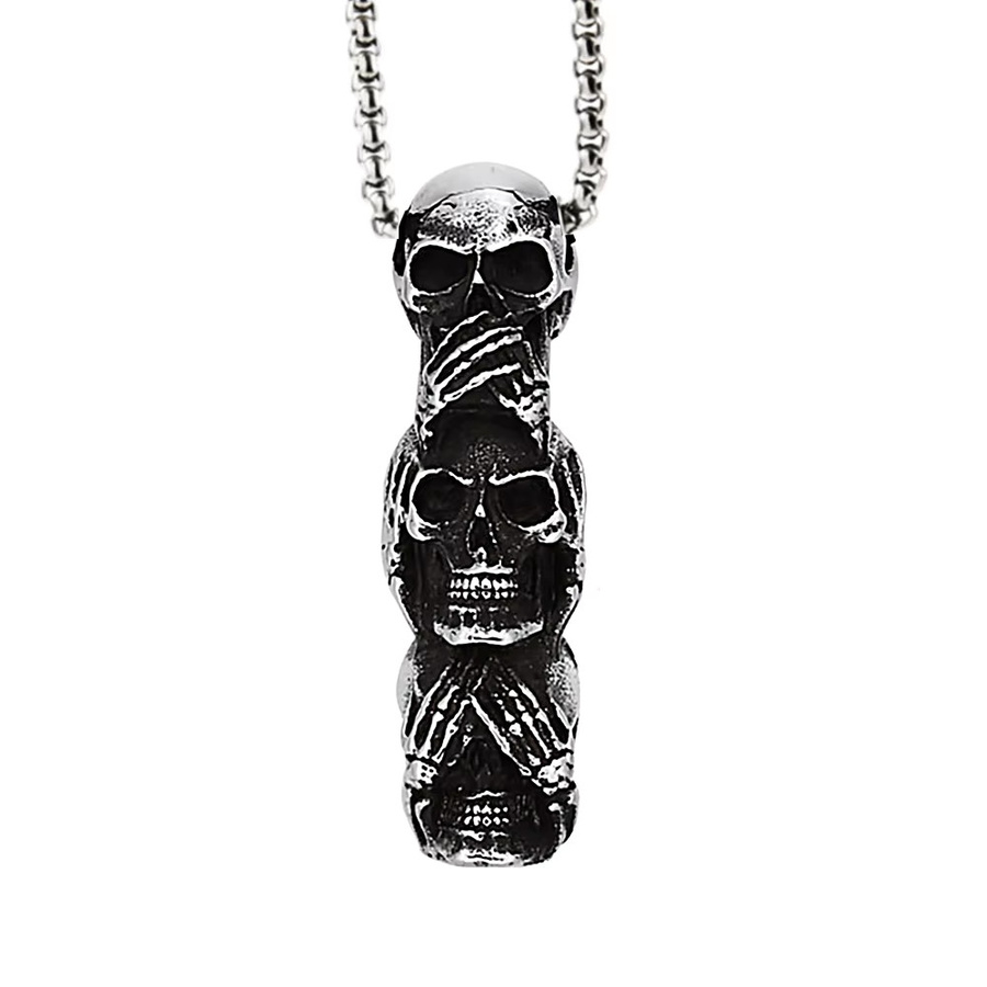 NORTHMAN Halskette, Schädel Anhänger, Edelstahl, Silber, Unisex - Bild 3