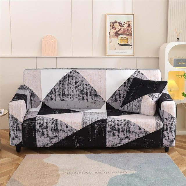 Stretch-Sofabezug für 1- bis 4-Sitzer, elastischer Couchbezug mit Grafikdesign für Ecksofas und Chaiselongues, Mehrfarbig - Bild 1