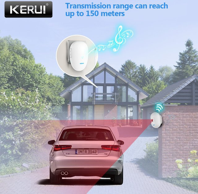 KERUI Einfahrtsalarmsystem mit wasserdichtem Bewegungssensor und Willkommens-Türklingel für Garage und Auto, Smart Home Sicherheitssystem, Weiß - Bild 1