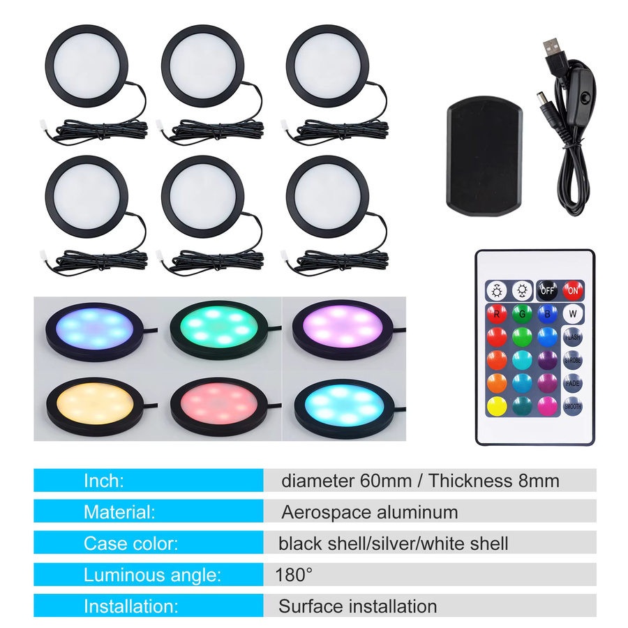 KISUFU RGB Unterschrankleuchte mit Fernbedienung, selbstklebende dimmbare LED-Beleuchtung in Silber, USB-Betrieb für Küche und Möbel - Bild 6