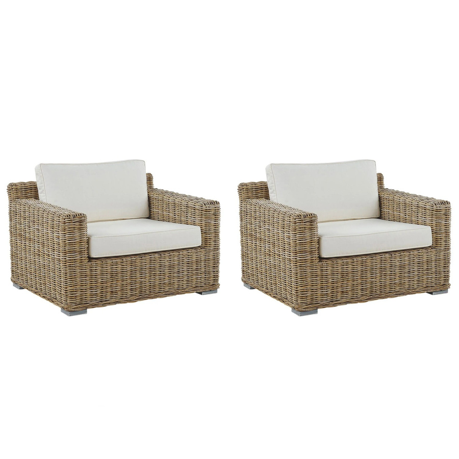 Beliani Boho Sessel aus Rattan und Holz in Beige und Weiss, B/T/H: 90 x 98 x 70 cm - Bild 2