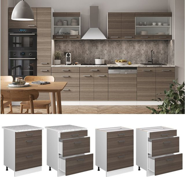Vicco Küchenunterschrank R-Line mit Schubladen Weiß Edelgrau Breite: 60 cm - Bild 1