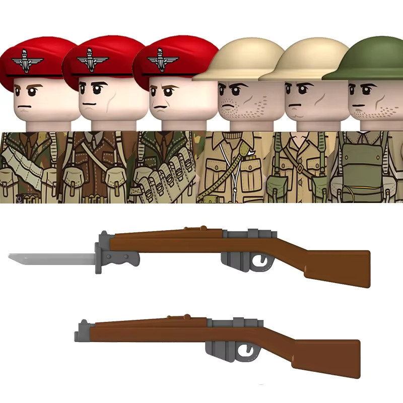 Brangdy MOC WW2 Großbritannien Militär Soldaten Bausteine Set mit Infanterie Helmen und Waffen in Mehrfarbig - Bild 2