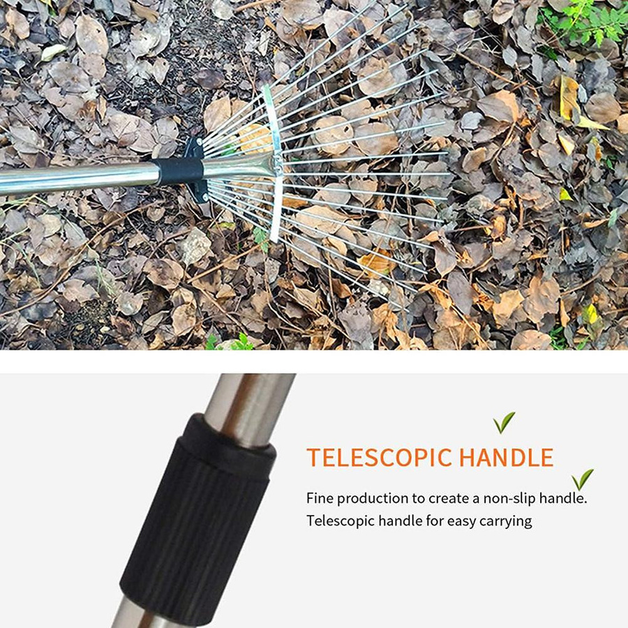 Igeteck Verstellbarer Garten-Laubrechen aus Legierung und Stahldraht in Silber - Bild 3