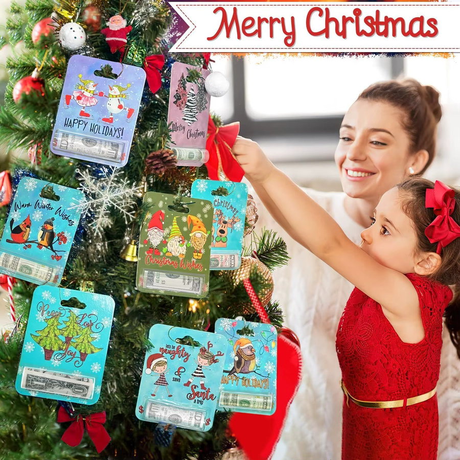 Weihnachts-Geldhalter-Ornamente zum Verschenken von Bargeld und Geschenkkarten in Mehrfarbig mit Kunststoffabdeckung und Kleber - Bild 2