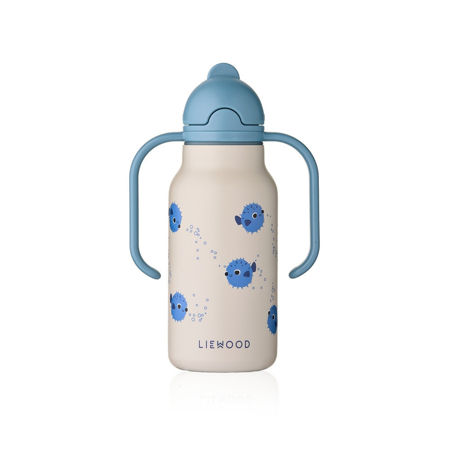 Liewood Kimmie Wasserflasche aus Edelstahl mit Strohhalm, auslaufsicher, Farbe: Sandy, 250 ml - Bild 1