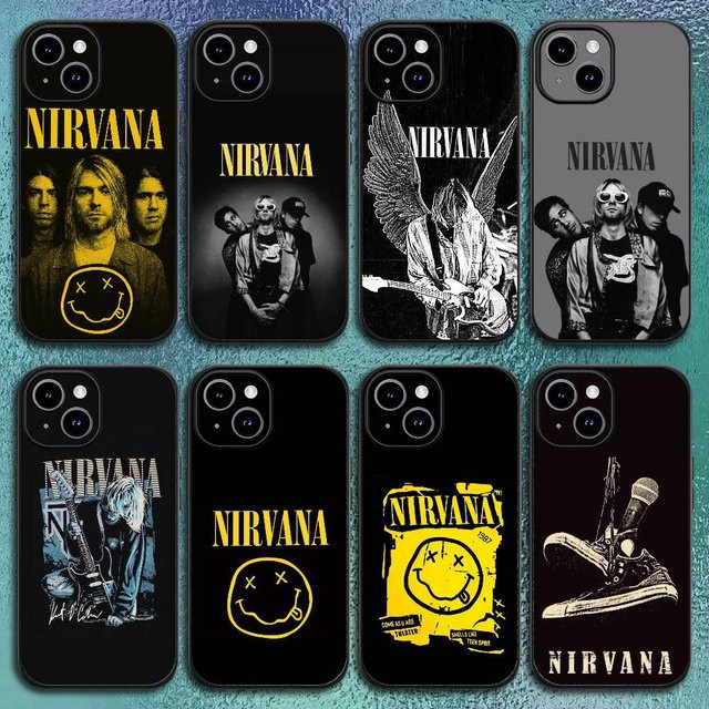 Band Nirvana Softshell Handyhülle für iPhone 12 bis iPhone 16 Pro Max Plus in Schwarz - Bild 1