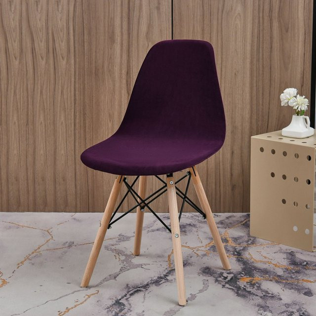 Bestbags Samt Schalenstuhlbezug in Lila, elastischer Stretch-Bezug im nordischen Design für runde Esszimmerstühle - Bild 1