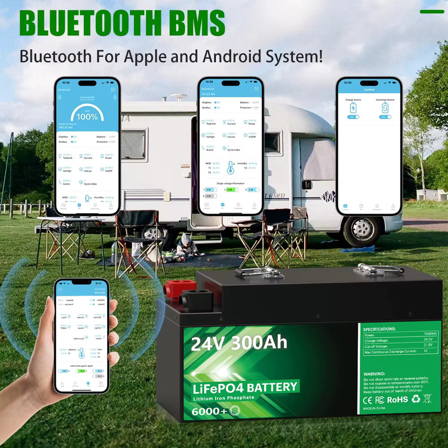 PAPOOL LiFePO4 Lithium-Batterie mit Bluetooth für Solar, RV und Golf Cart, Schwarz - Bild 4