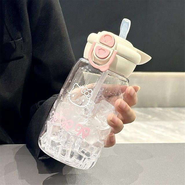 Hello Kitty Strohbecher aus Kunststoff, auslaufsicherer Trinkbecher für Sport und Studium, Schwarz, 500 ml - Bild 1