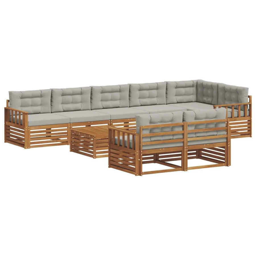 vidaXL Outdoor-Sofagarnitur aus Akazienholz mit 26-teiligem Set und Kissen in Natur und Hellgrau - Bild 2
