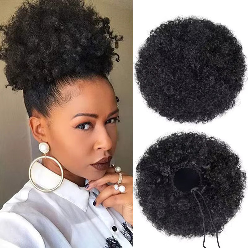 htonicca Afro Puff Kordelzug Pferdeschwanz, Brasilianisches Echthaar, Unisex - Bild 2