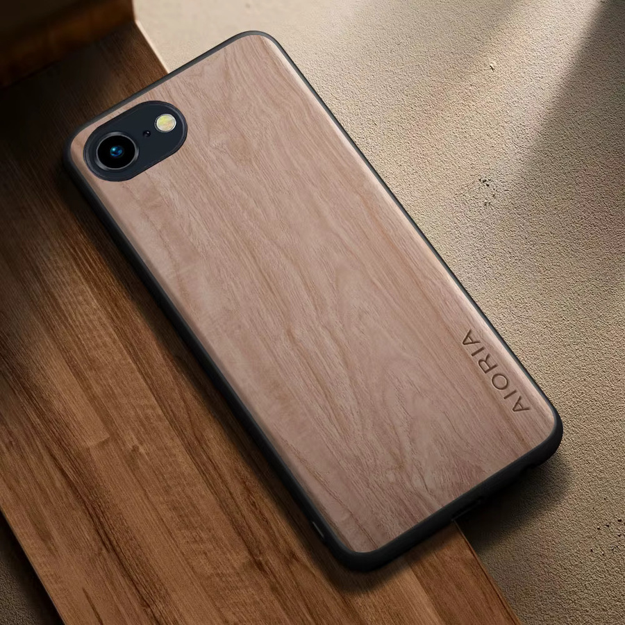 Stilvolle Handyhülle aus PU-Leder mit Holzmuster für Apple iPhone 17e, 16e und iPhone SE (2022/2020) in Blau - Bild 1