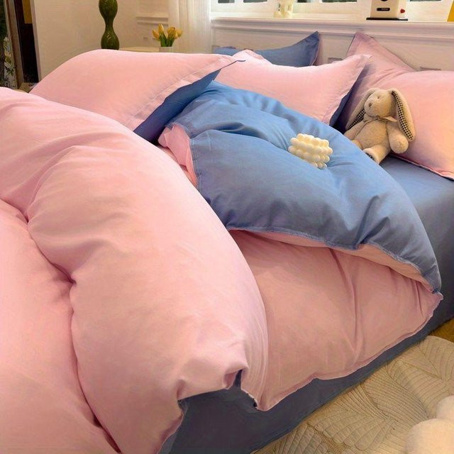Bin Chi Textiles Bettwäsche-Set aus Mikrofaser mit Karomuster in Pink, bestehend aus Bettbezug, Laken und Kissenbezug - Bild 1