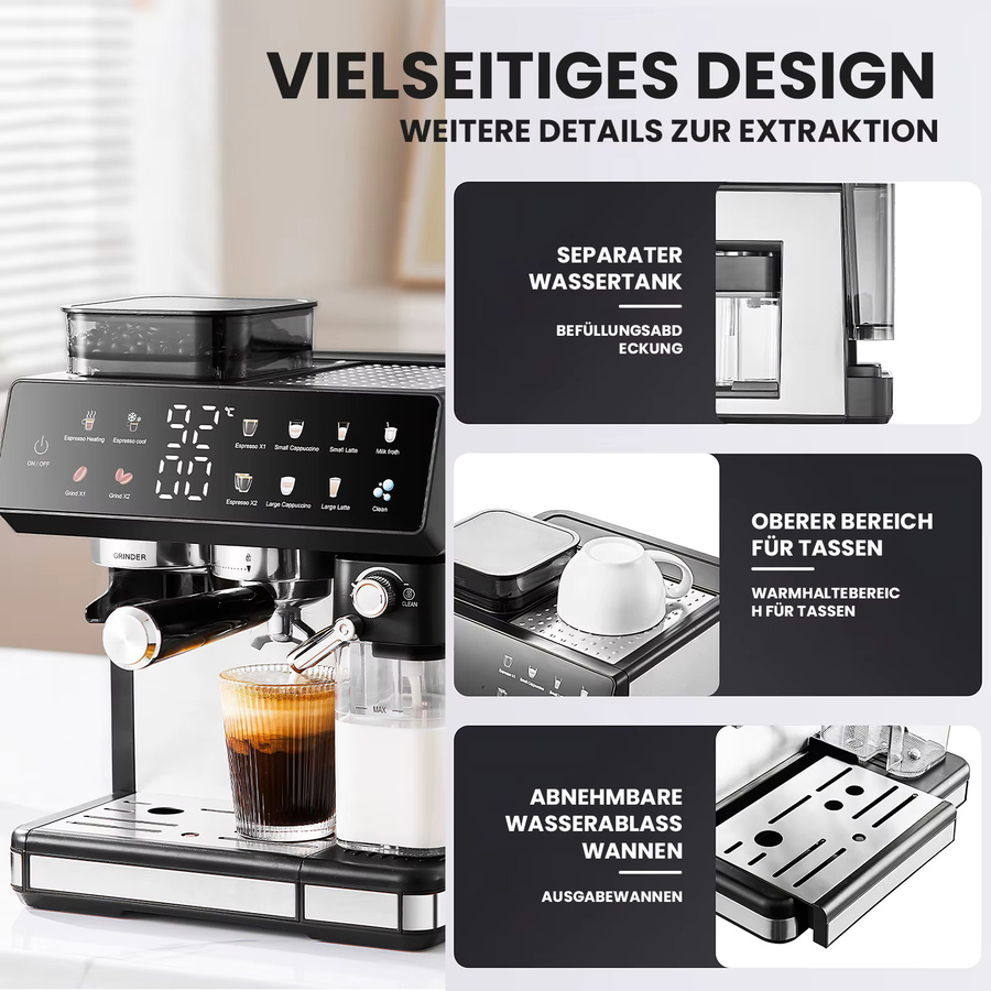 Aiorber Kaffeevollautomat in Schwarz mit 1350W, Dual Boiler, Milchaufschäumer, Touchscreen und 2,7l Wassertank für Bohnen- und Pulverkaffee - Bild 5