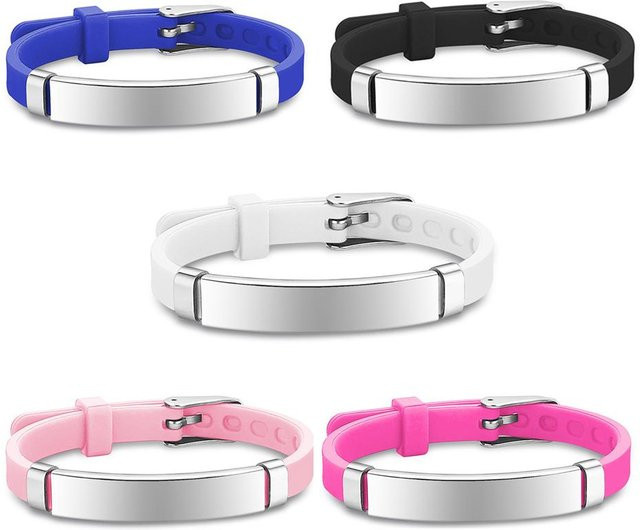 YULIN ID-Armband, Silikon, Edelstahl-Anhänger, Weiß, Kinder, 14-20cm - Bild 1