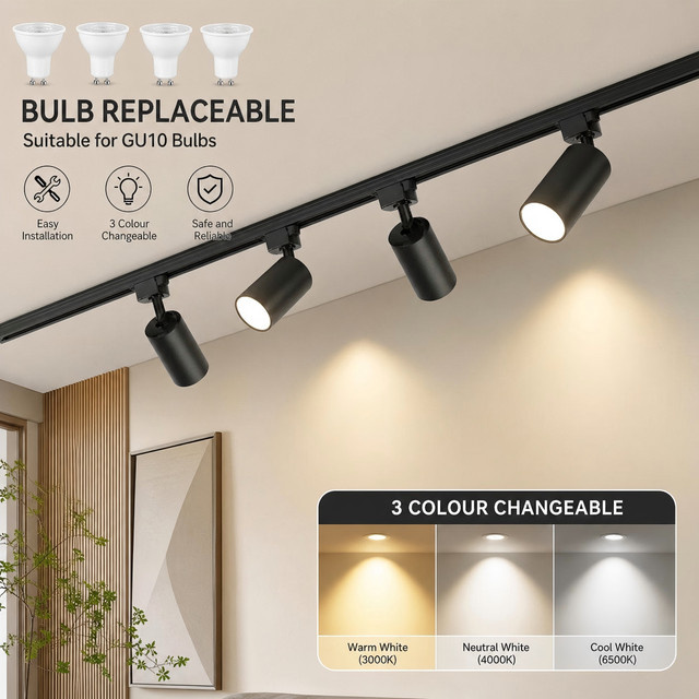 CANMEIJIA LED-Tracklight Set Schwarz GU10 Deckenstrahler für Schienensysteme in Wohnzimmer und Küche - Bild 1