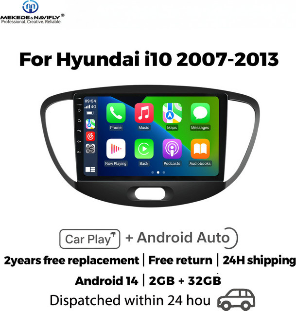 MEKEDE & NAVIFLY Android 14 Autoradio mit Carplay für Hyundai I10 2007-2013, 2 Din Multimedia-Player Zentraleinheit in Schwarz - Bild 1