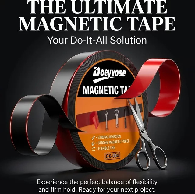Doeyvose Flexibles Magnetband in Schwarz, Selbstklebender Gummimagnetstreifen zum Zuschneiden für Kühlschrank, Wand und Poster - Bild 1