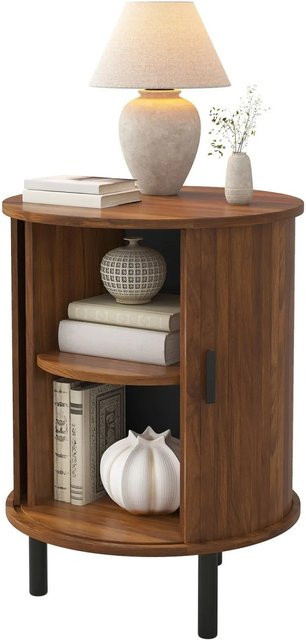 Merax Rundes Sideboard mit Schiebetür in Schwarz und Braun mit Metallfüßen für Wohnzimmer und Schlafzimmer - Bild 1