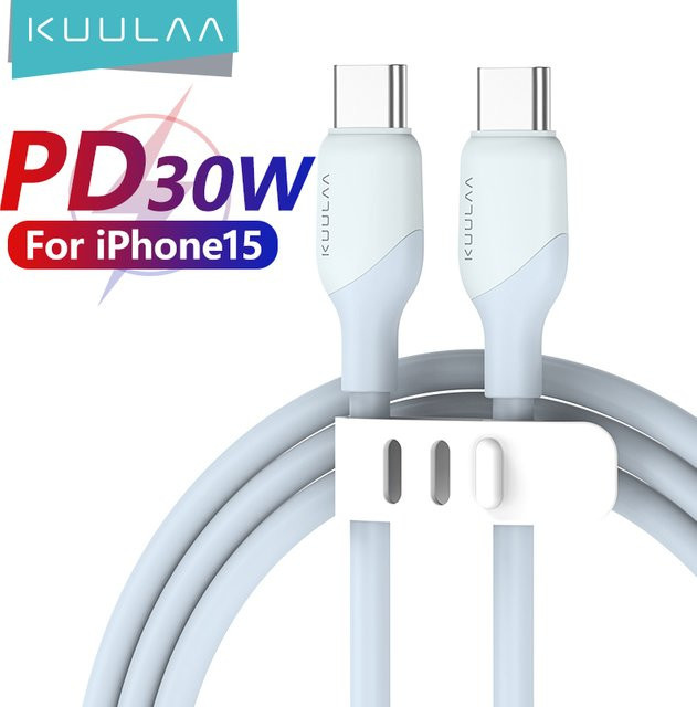 KUULAA USB-C auf USB-C Schnellladekabel PD 30 W in Blau für iPhone 15, Samsung und Xiaomi - Bild 1