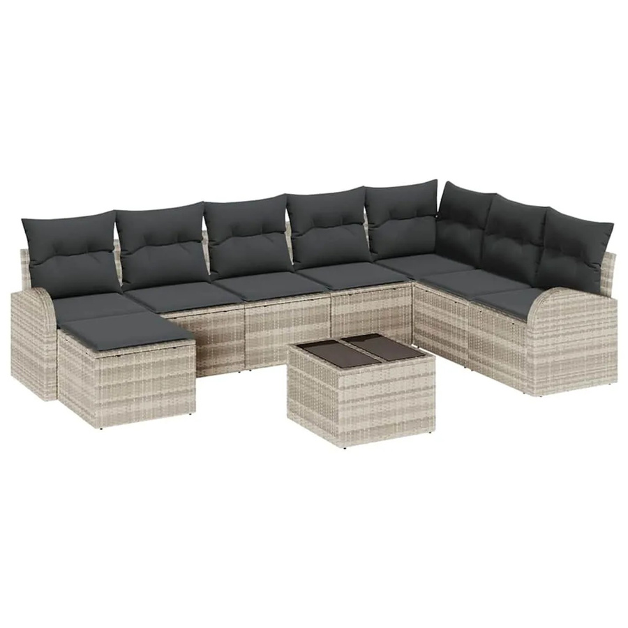 vidaXL Garten-Sofa-Set aus Poly Rattan mit Kissen, 9-teilig, Hellgrau - Bild 2