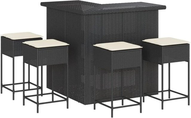 vidaXL 5-tlg Gartenbar-Set aus PE-Rattan und Stahl in Schwarz mit Kissen für Garten und Terrasse - Bild 1