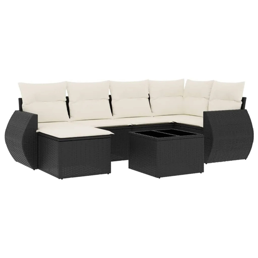 vidaXL 7-tlg Garten-Sofagarnitur in L-Form aus schwarzem Poly-Rattan mit UV-beständigen Kissen und Metallrahmen - Bild 2