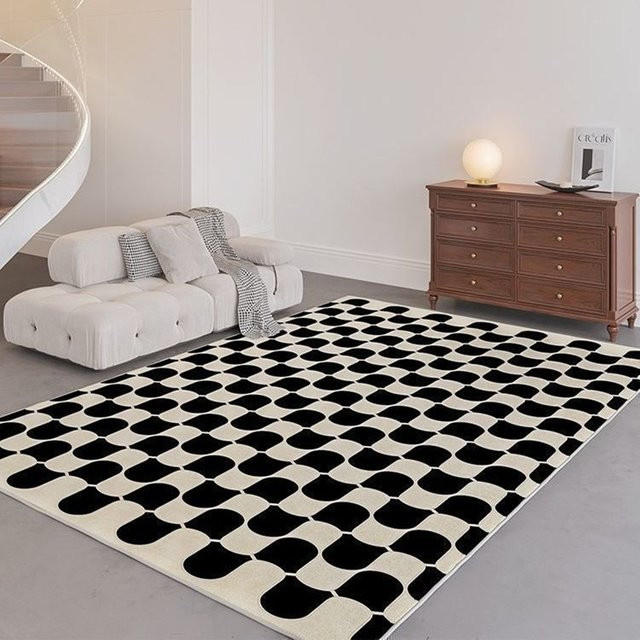 VIKAMA Moderner Minimalistischer Teppich in Schwarz mit Mosaik-Keramikfliesen-Muster, Rechteckig, B/T: 120 x 80 cm - Bild 1
