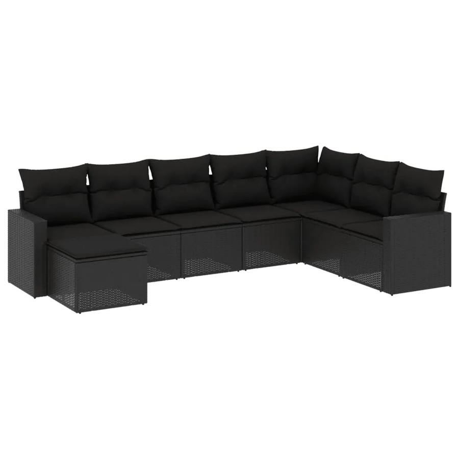 vidaXL 8-tlg Garten-Sofagarnitur in L-Form aus schwarzem PE-Rattan mit Kissen und pulverbeschichtetem Stahlgestell - Bild 2