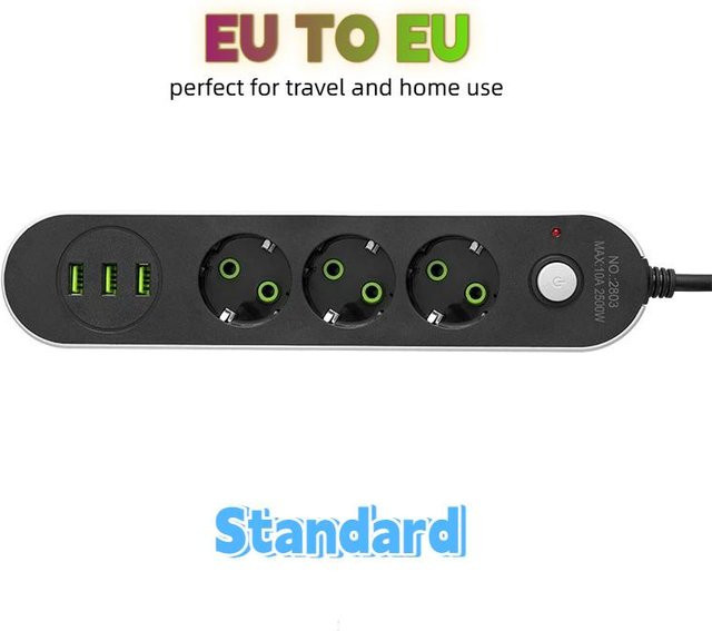 zhishangyoupin EU-Steckdosenleiste mit USB-C Anschluss und 5 Meter Verlängerungskabel in Schwarz - Bild 1