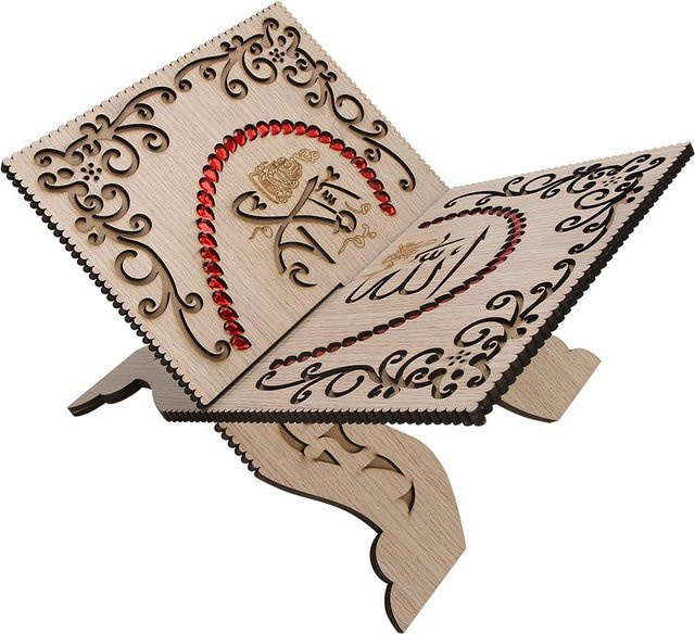 Aimo Koran-Schriftständer aus Holz in Beige mit roten Strasssteinen, abnehmbarer Buchständer im Retro-Design für den Tisch - Bild 1