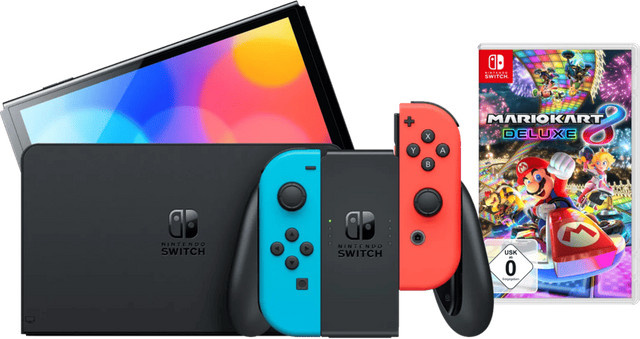 Nintendo Switch OLED Handheld Konsole in Blau/Rot inklusive Mario Kart 8 Deluxe - Bild 1
