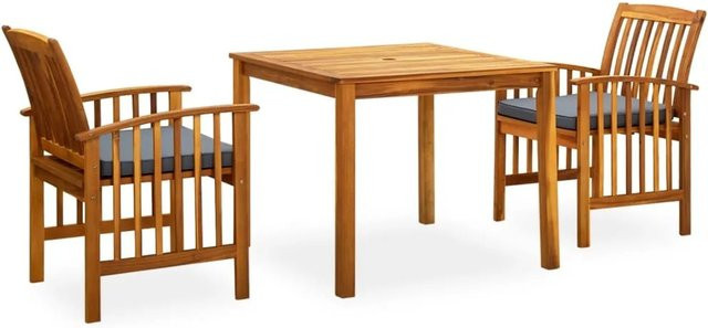 vidaXL 3-tlg Garten-Essgruppe Modell 2 aus Massivholz Akazie mit Kissen in Braun und Grau - Bild 1