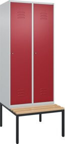 C+P Spind Classic PLUS Garderobenschrank mit Sitzbank, 2 Abteile, Buche-Hartholz, Zylinderschloss, 4 Garderobenhaken, B/T/H: 212,0 x 80,0 x 81,5 cm - Bild 1
