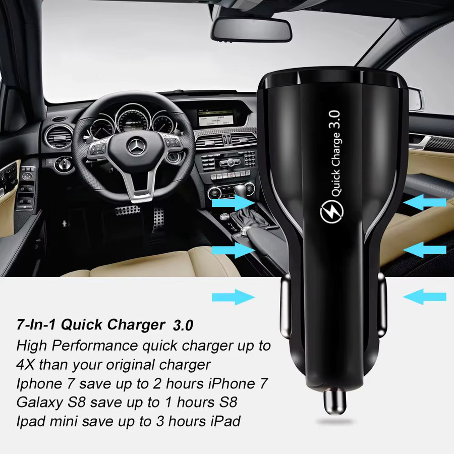 SEAMETAL USB Auto Ladegerät mit Doppel Schnellladefunktion 3.0, 12V-24V Zigarettenanzünder Adapter in Schwarz - Bild 3