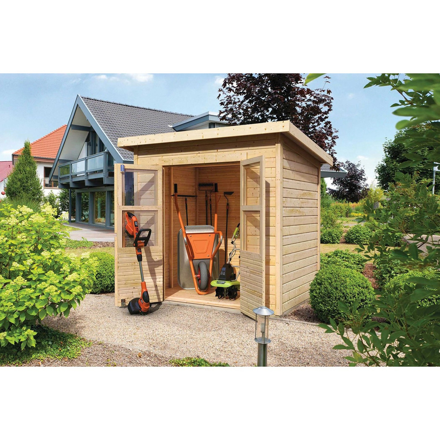 Karibu Holz-Gartenhaus Neuenburg 3 Pultdach in Natur mit modernem Design, Breite: 238 cm, Tiefe: 210 cm, Höhe: 219 cm - Bild 2