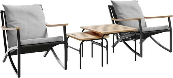 vidaXL 4-teiliges Balkonmöbel Set aus Stahl mit Kissen in Schwarz