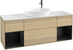 V&B Waschtischunterschrank Finion in Weiß lackiert mit Eichenregal, Breite: 160 cm - Bild 1