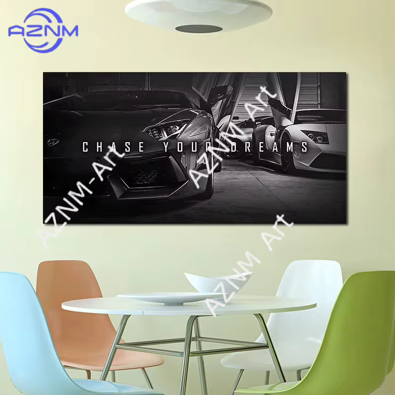 Motivations-Poster Verfolge Dein Traum Zitat als Leinwanddruck mit Luxus-Sportwagen Motiv in Schwarz für dein Büro oder dein Zuhause - Bild 3