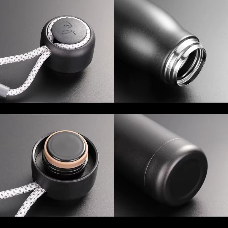 JUSTINLAU Thermosbecher Vakuumflaschen aus Edelstahl mit Seil für Outdoor-Reisen, 400 ml und 550 ml, Silber und Schwarz - Bild 4