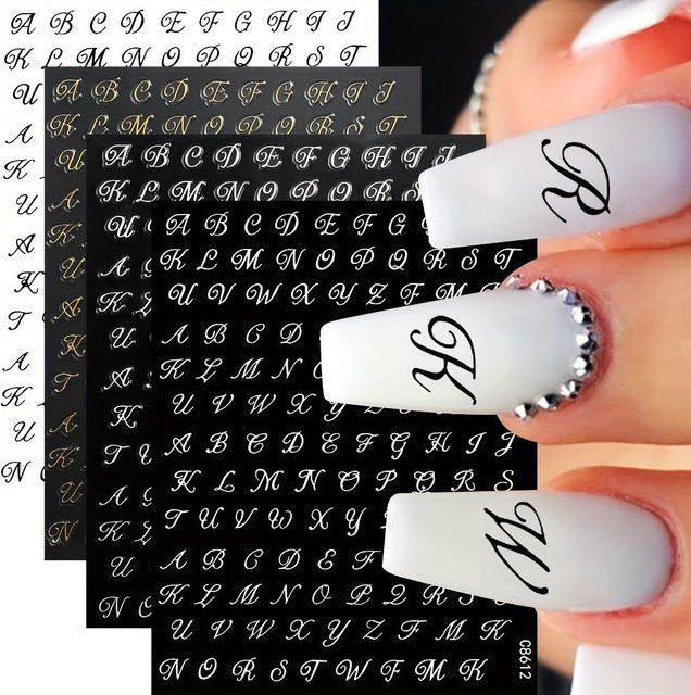 SZwatch Nail Art Aufkleber Römische Buchstaben, Weiß, Glänzend, 4 Stück - Bild 1