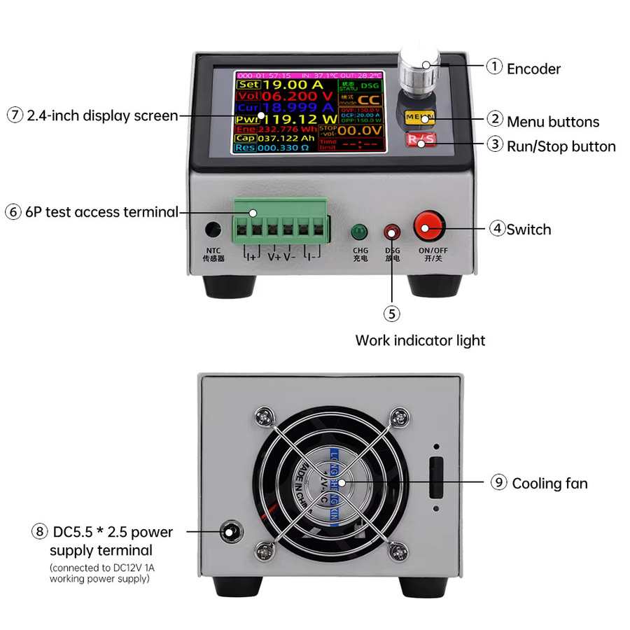 Gaqqee MDL150 Batterietester mit 2,4-Zoll Farbbildschirm, 150W 20A Batteriekapazitätsdetektor und DC CNC Elektronische Lastentladungs- und Ladeprüfgerät - Bild 4