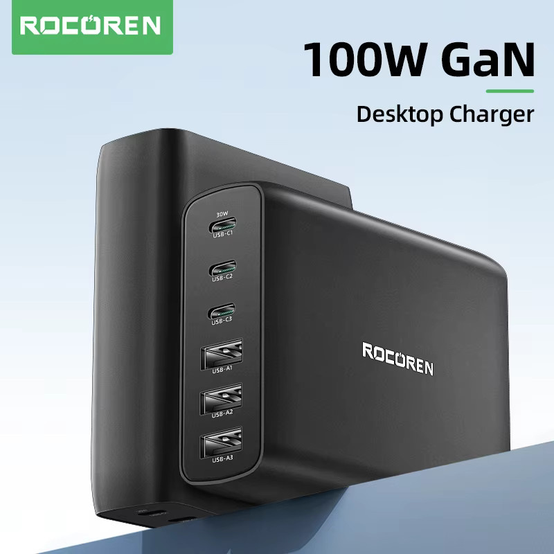Rocoren 100 W GaN Ladegerät mit USB Typ C PD Schnellladung in Schwarz - Bild 2