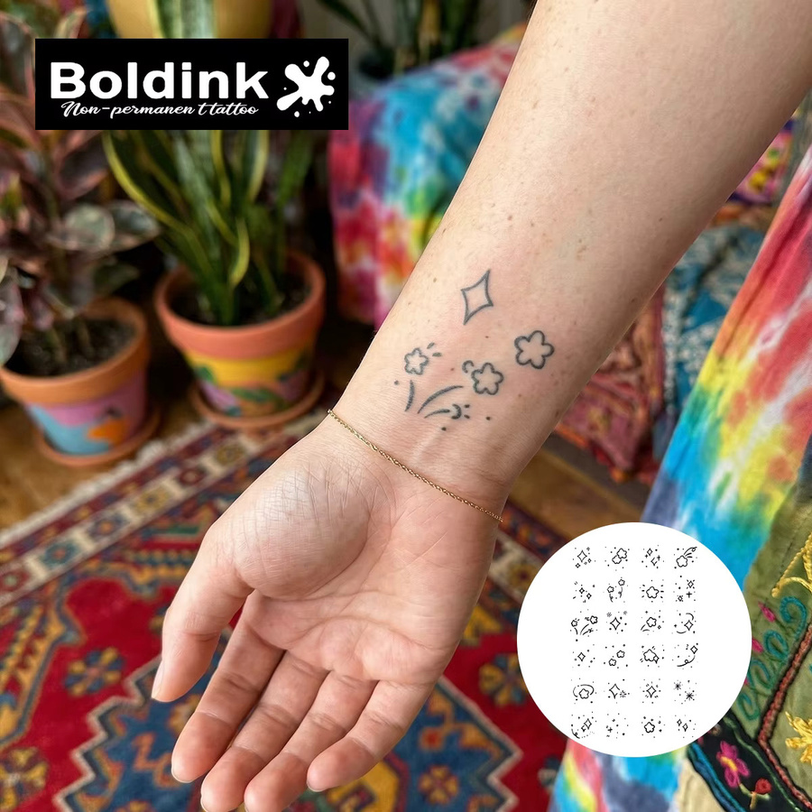BOLDINK Tattoo-Aufkleber Blumen- und Sternmotiv, Unisex - Bild 2