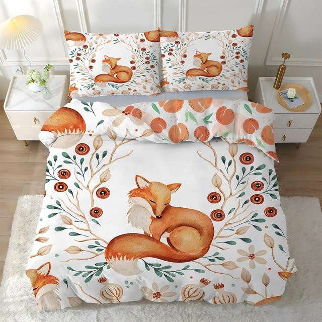 Bettwäsche-Set mit Fuchs-Motiv von JMG Household Supplies, wendbares 2-teiliges Set aus Mikrofaser mit Bettbezug und Kissenbezug, Mehrfarbig, B/H: 90 x 200 cm - Bild 1